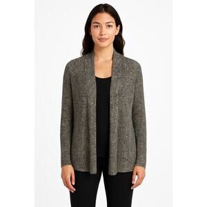 Eileen Fisher Open Front Italian Yarn Cardigan Women’s Sz M Black White Marled
